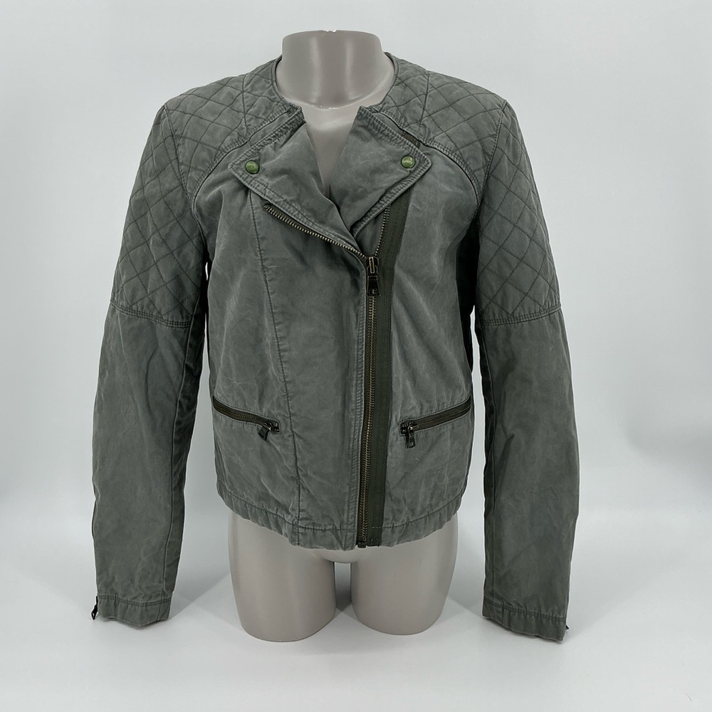 Gap Quilted Moto Vintage Flight Zippered Jacket | Quilted Lining | Gray | Sz 12